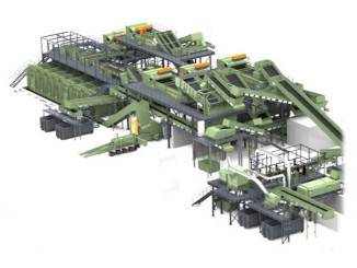 Línea de separación automática para separar residuos municipales, plástico y papel